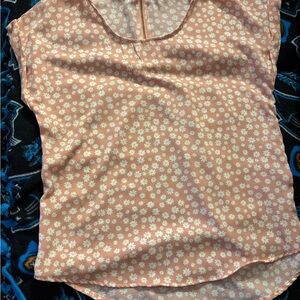 Pink Rose Orange Sleeveless Blouse with Peter Pan Collar size small